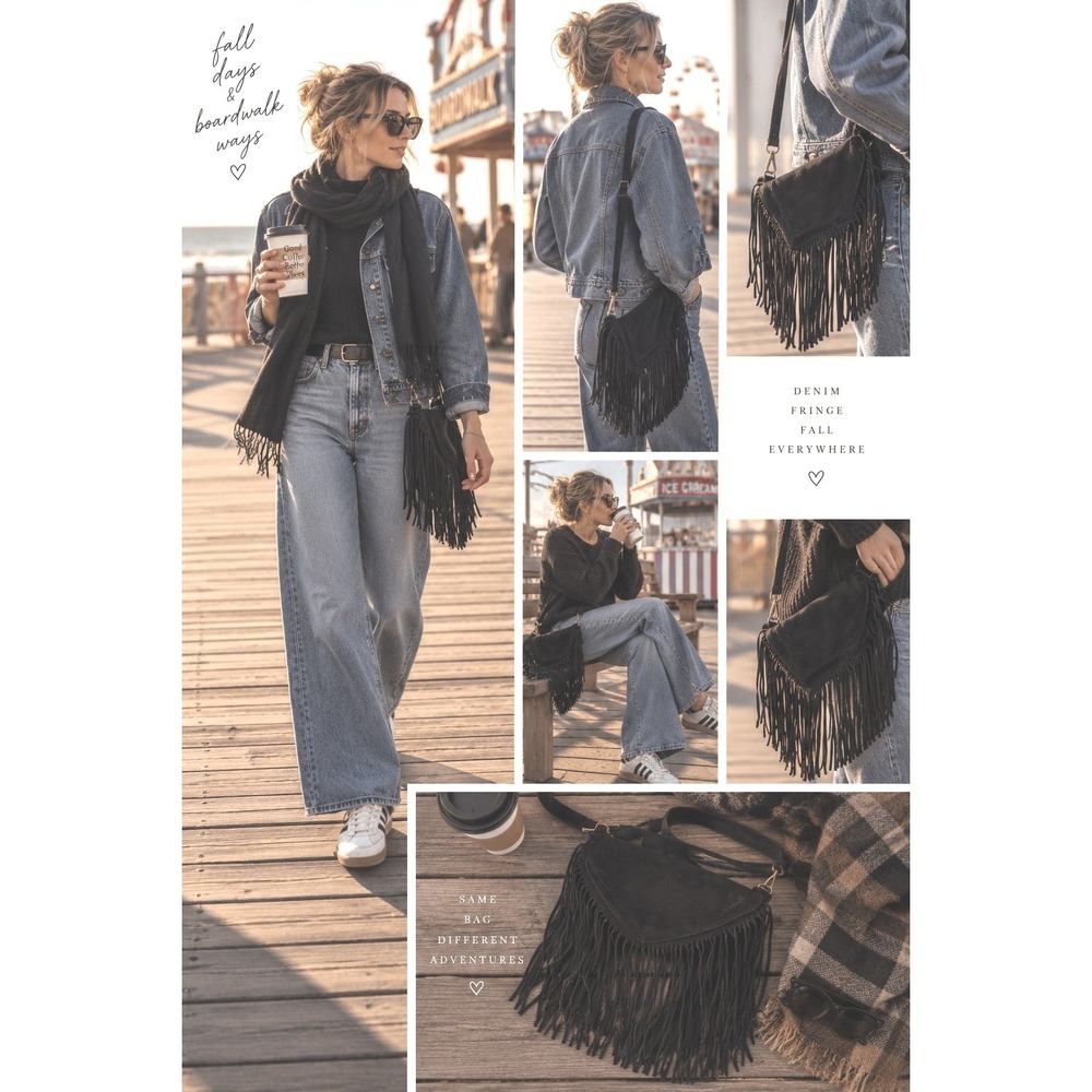 Linea Pelle Black Fringe small shoulder bag NWT Gorgeous black suede fall cute